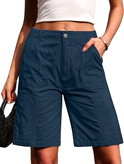 Eddoyee Bermuda Shorts for Women Long Knee Length Jean Shorts Denim Stretchy Cotton Jorts with Pockets Casual Relaxed Fit