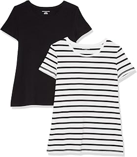 Amazon Essentials T-Shirt Girocollo a Maniche Corte da Donna in Cotone, vestibilità Regolare, Confezione Multipla