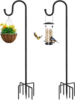 MIUVIBENI Shepherds Hooks for Outdoor with 7 Base Prongs, 72 Inches Heavy Duty Garden Bird Feeder Pole for Hanging Bird Feeder, Plant Baskets, Solar Light Lanterns, Outdoor Plant Hanger Hook,2 Packs