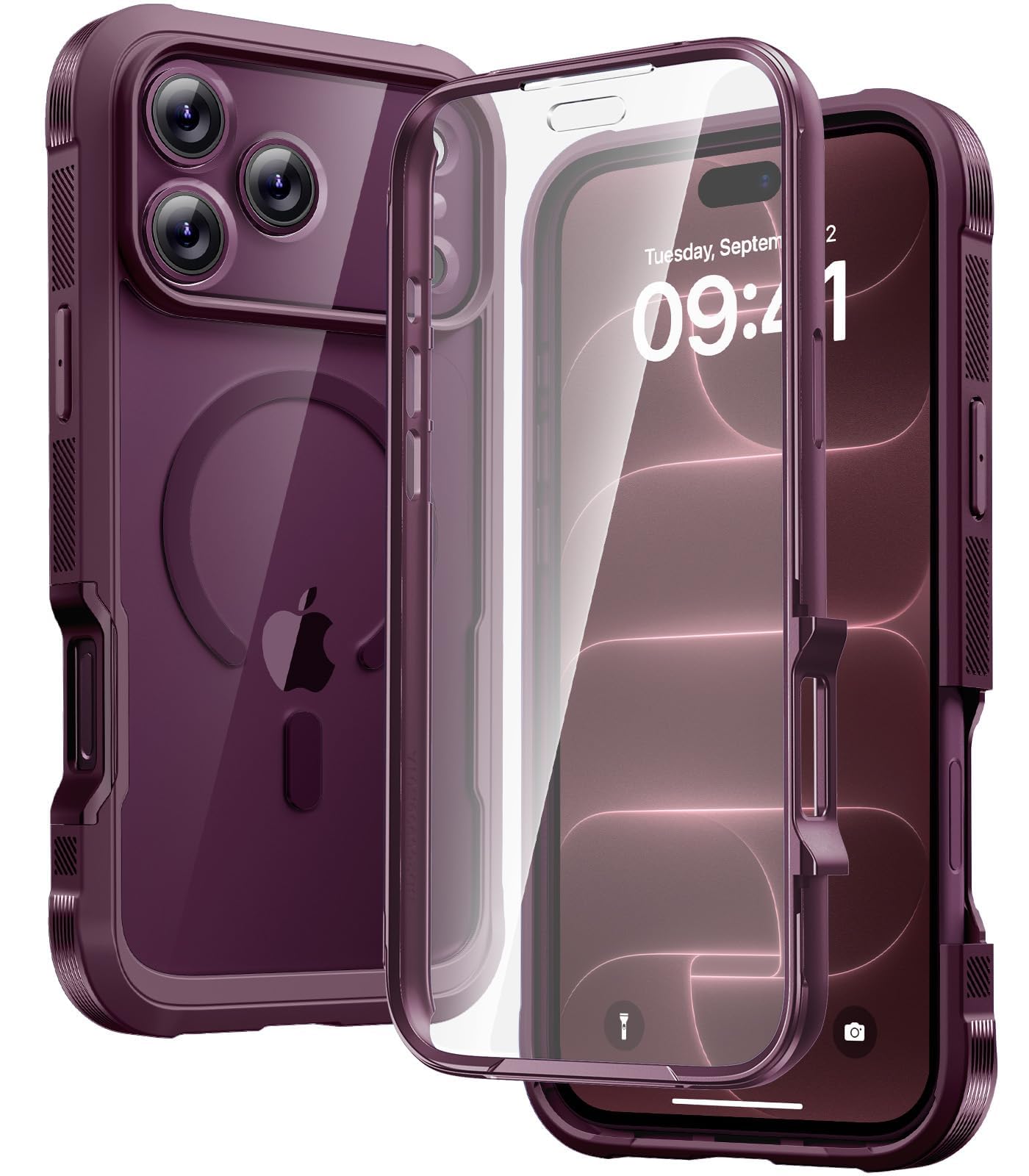Diaclara Magnetic for 18 Pro Case with Screen Protector, Burgundy | Fit for MagS