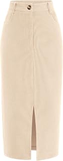 PRETTYGARDEN Women's Autumn Midi Pencil Skirts Elegant Casual Work Office High Waist Trendy Winter Corduroy Skirt with Slit