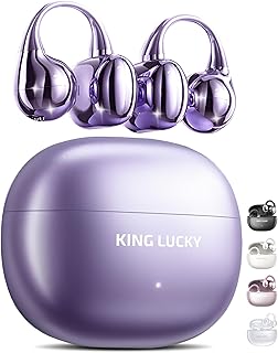 Kinglucky Clip-On Earbuds Gen 3, Open-Ear Wireless Bluetooth 6.0 Headphones with Mic, Secure Fit for Small Ears & Glasses Wearers, 50H Playtime, ENC, IPX5 Waterproof Sport Ear Buds (Purple)