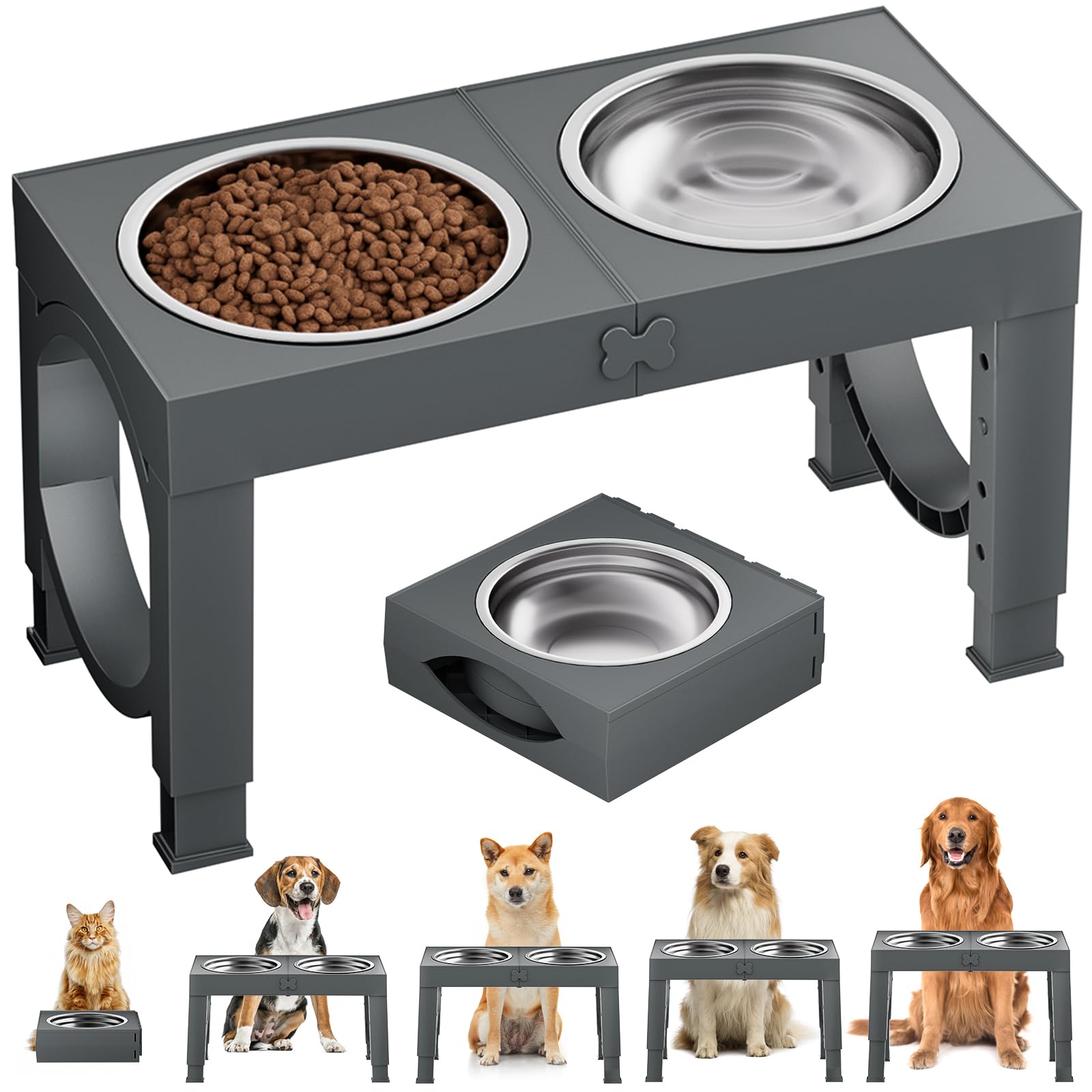 Aystkniet Dog Dinnerware Pet Feeder Stainless Steel Bowl 4 Levels Height