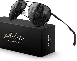 phikttu Sunglasses Men Polarized Aviator Sunglasses for Men and Women | Halloween Costume Glasses Men’s Black Sunglasses, Metal Frames with UV Protection, Classic Retro Shades for Fishing, Driving
