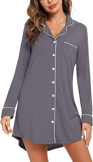 Anjue Long Sleeve Button Down Pajama Nightgowns for Women