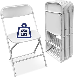hiLISS White Folding Chairs 10-Pack,Portable Events Chairs, Plastic Folding Chair, Stylish 650 lb Capacity for Party, School and Church
