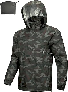 Outdoor Ventures Men's Waterproof Rain Jacket Packable Hooded Pullover