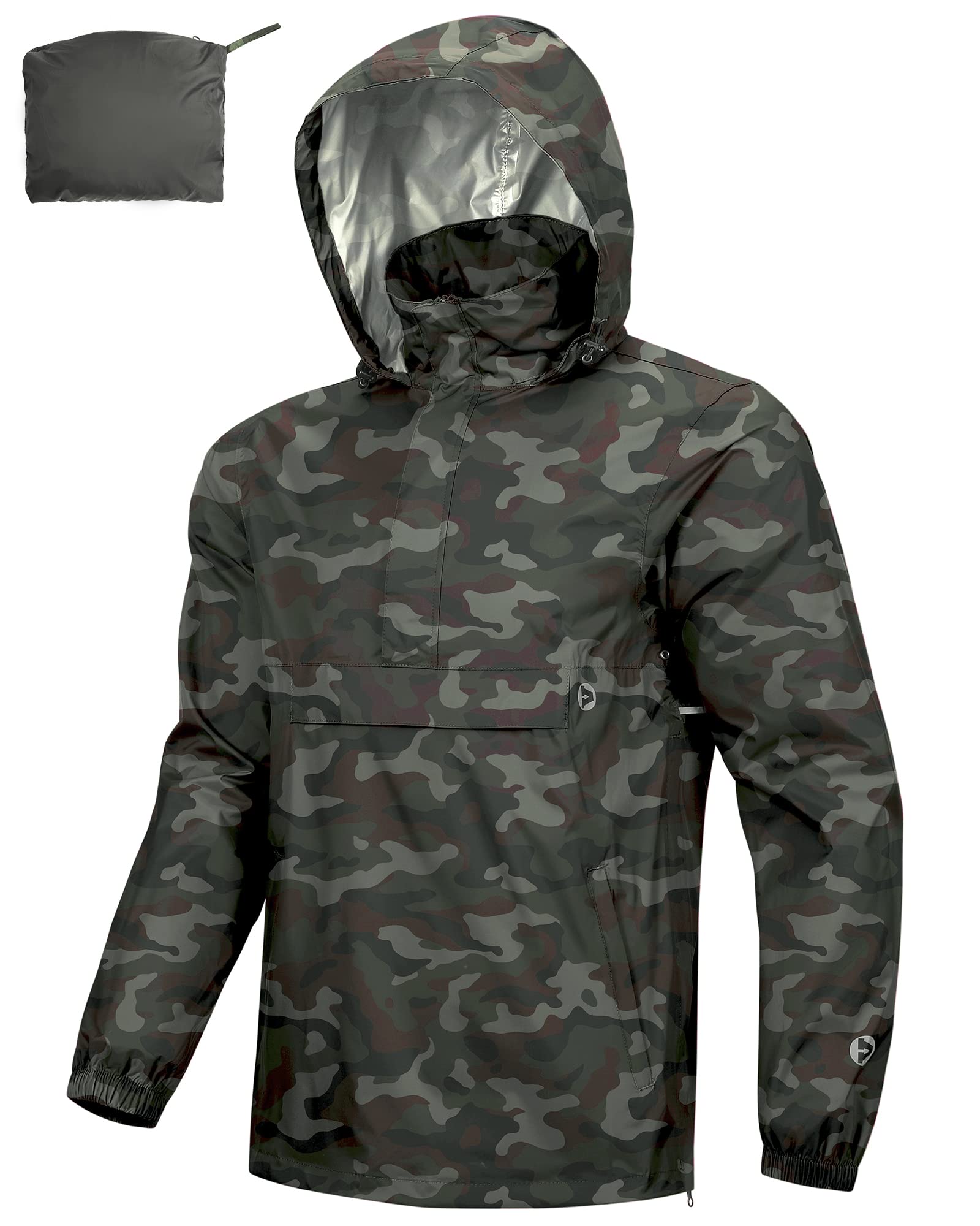 Outdoor Ventures Men's Waterproof Rain Jacket Packable Hooded Pullover