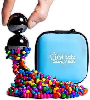Crack Magnets Bundle 550+ Colourful Fidget Magnets & 2 XL Magnetic Spheres | 5–7 mm Ferrite Stones with a Gentle Magnetic Pull, paired with Two Coloured XL Spheres (33 mm) for Colour Patterns & ASMR