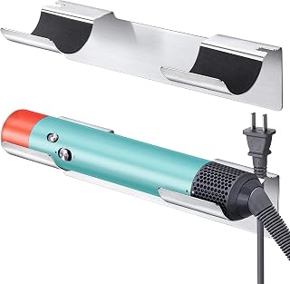 2 PCS Hair Straightener Holder Wall Mount, Adhesive Metal Hair Dryer Holder for Storage Curling Tong Straighteners Hair Brush Accessories, Hair Tool Organizer for Dressing Table Bathroom, Silver