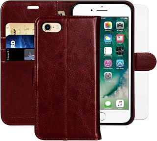 MONASAY iPhone 7/8/SE 2020/2022 Wallet Case, Flip Folio Leather Cover with RFID Blocking Burgundy