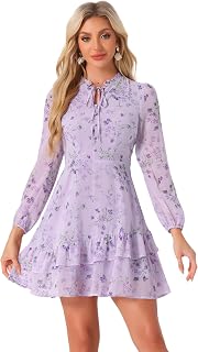 Allegra K Women Spring Dresses Layered Tiered Chiffon Mini Floral Dress