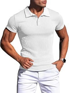 Men's Short-Sleeved Polo Shirt, Slim Fit Muscle T-Shirt, Gym Golf T-Shirts, Casual Elastic T-Shirt