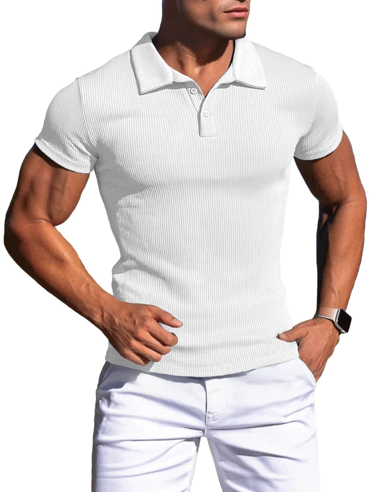 Men's Short-Sleeved Polo Shirt, Slim Fit Muscle T-Shirt, Gym Golf T-Shirts, Casu