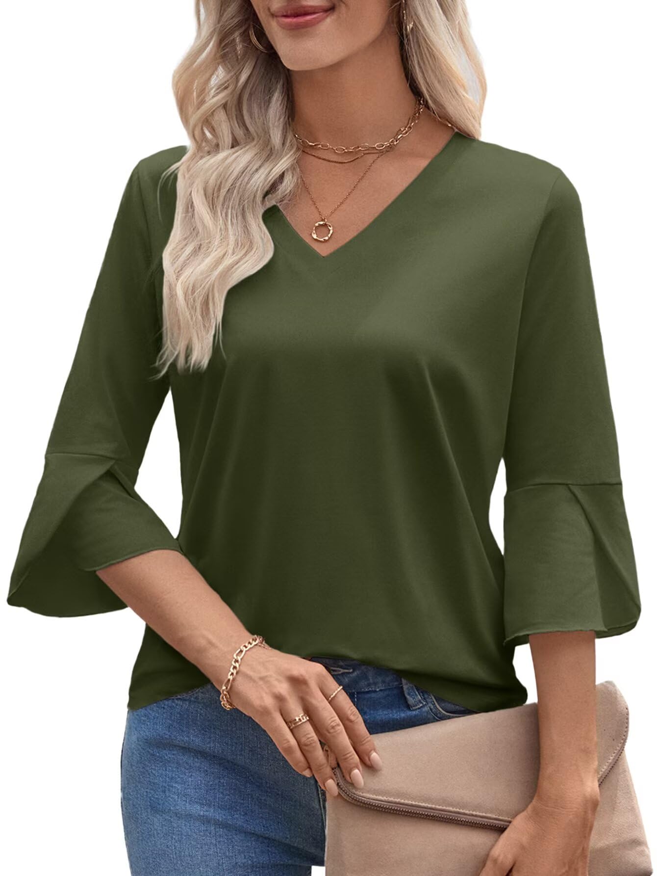 Valiamcep T Shirts Short Ruffle Sleeve V Neck Tees Womens Tops Beach Vacation 20