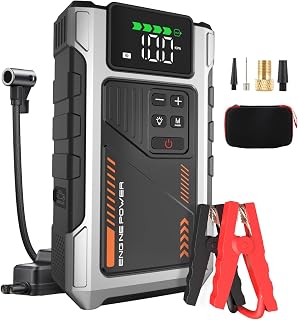 Car Battery Booster with Powerful Inflator 6000A Tyre Inflation Function 150PSI Petrol 10L Diesel 8.5L Discharge Temperature -4°F to 158°F (PD-JA2)