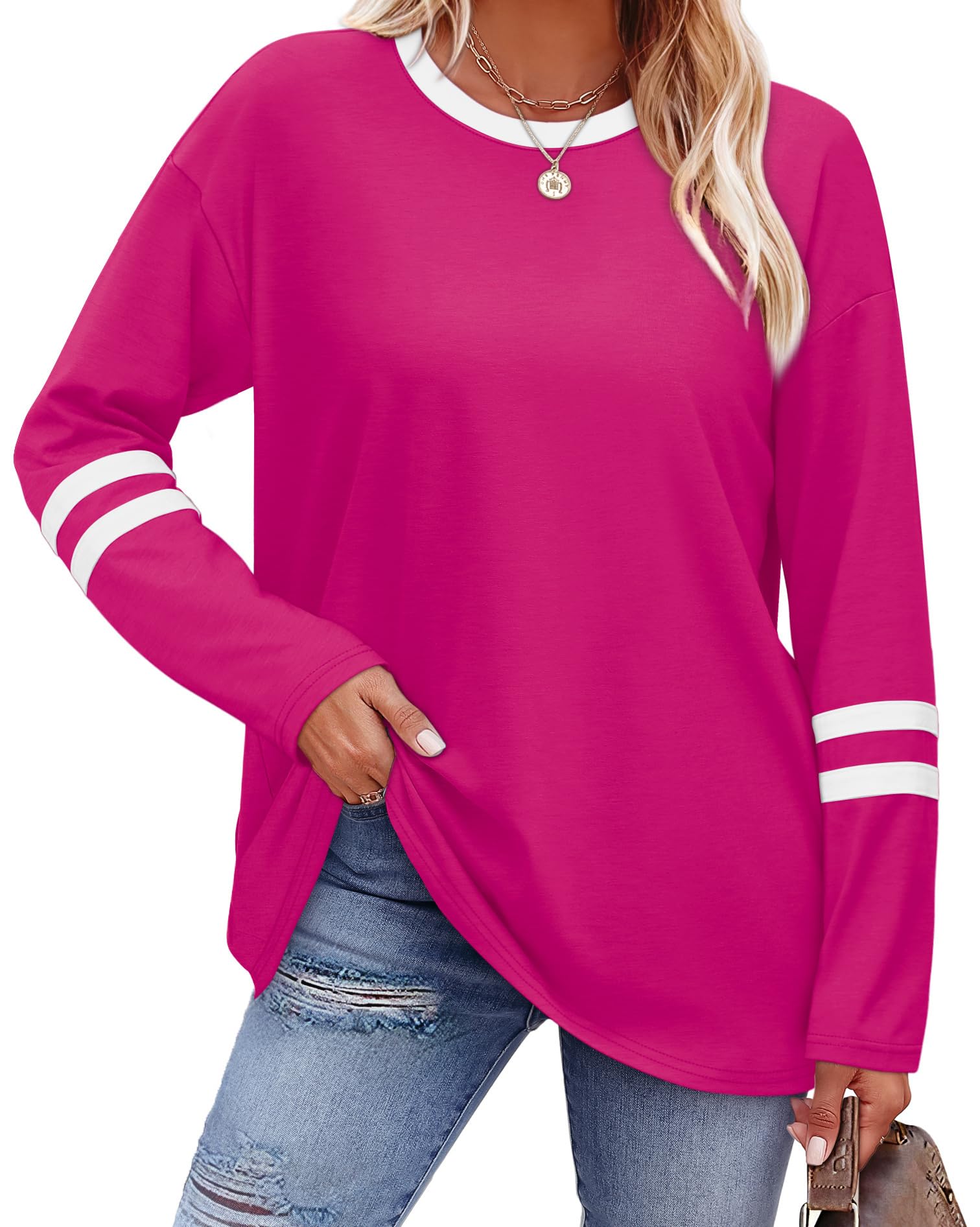 Sampeel Long Sleeve Shirts for Women Color Block Casual Tops Fall Outfits 2026 B