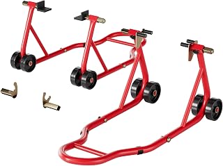 SPECSTAR Motorcycle Stands 882 Lbs Capacity, Red | Front Rear Wheel Lift Combo with U+L Adjustable Swingarm Spool, Paddock Stand fit for BMW, Suzuki, Yamaha, Honda, Kawasaki