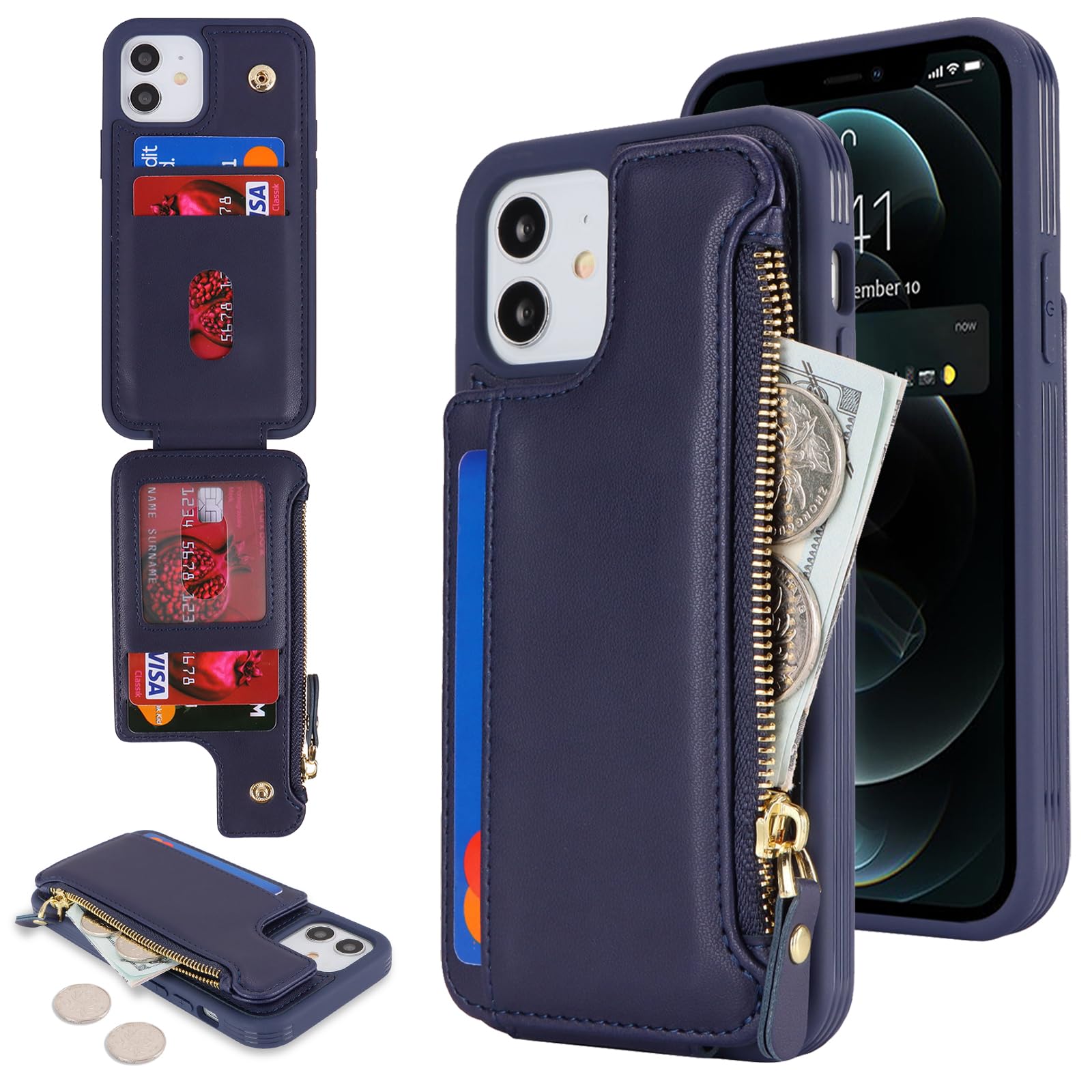 Cavor for iPhone 12/12 Pro Wallet Case with Card Holder, Blue
