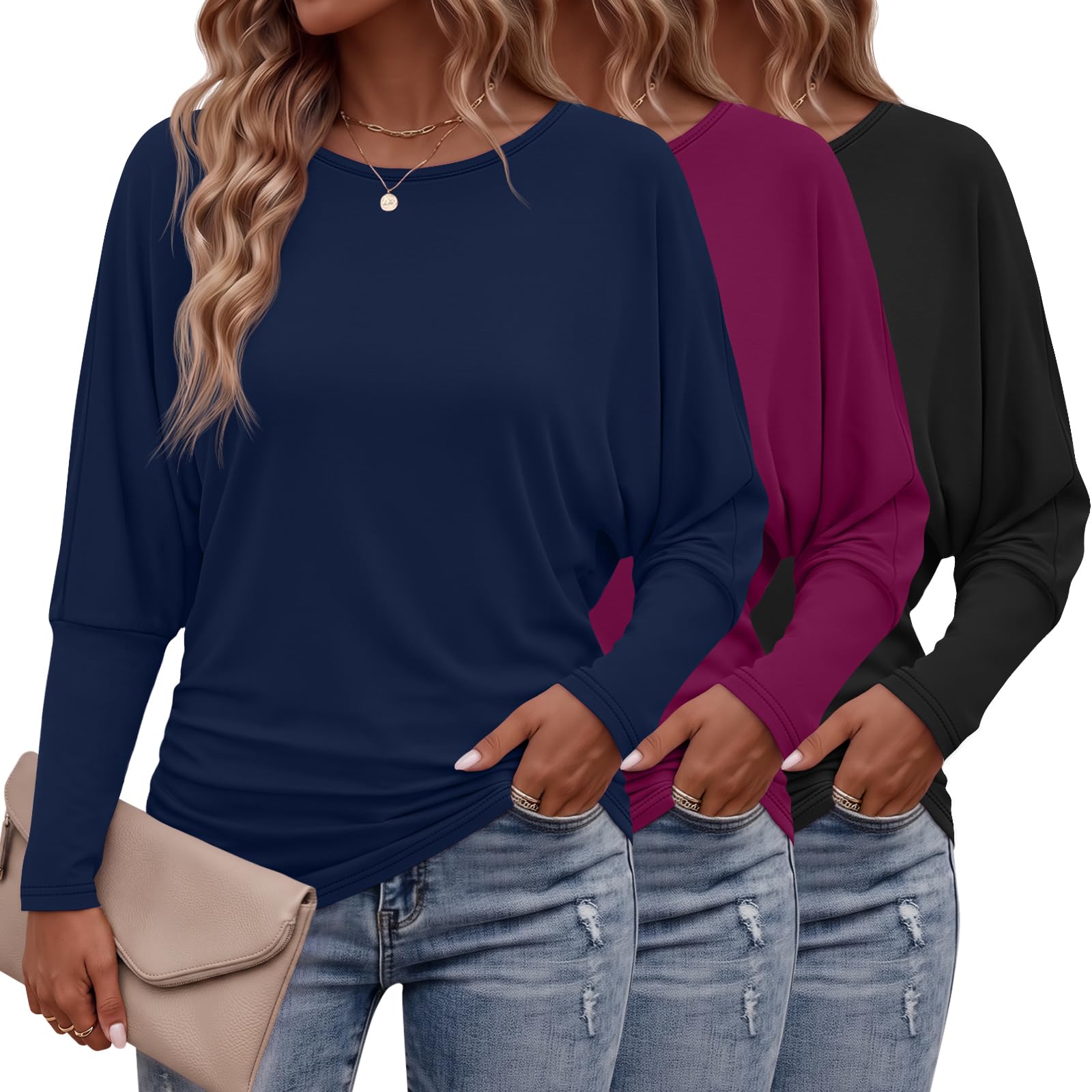3 Pack Women's Dolman Sleeve Tops