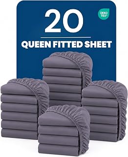 Bulk 20-Pack Hotel Fitted Sheets Queen Size, 16-Inch-Deep Pocket, Grey