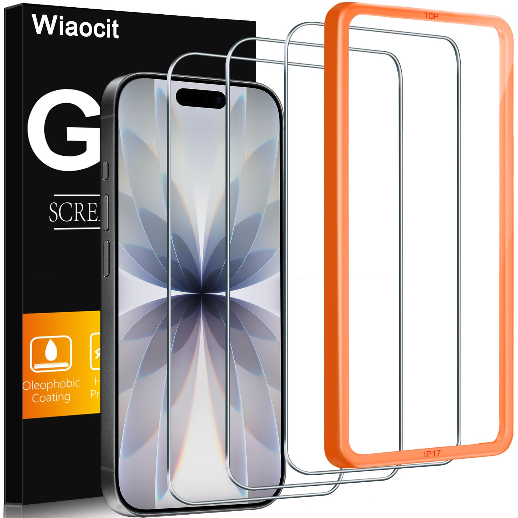 Wiaocit 3 Pack Tempered Glass Screen Protector for iPhone 17 | 9H Hardness, Inst