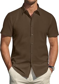 J.VER Men's Short Sleeve Stretch Shirts Stain Resistant Shield Casual Buttoned Formal Shirts Solid Color