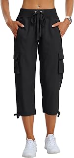 MoFiz Women's Cargo Trousers Capri Trousers Summer 3/4 Lightweight Outdoor Hiking Trousers with Zip Pockets