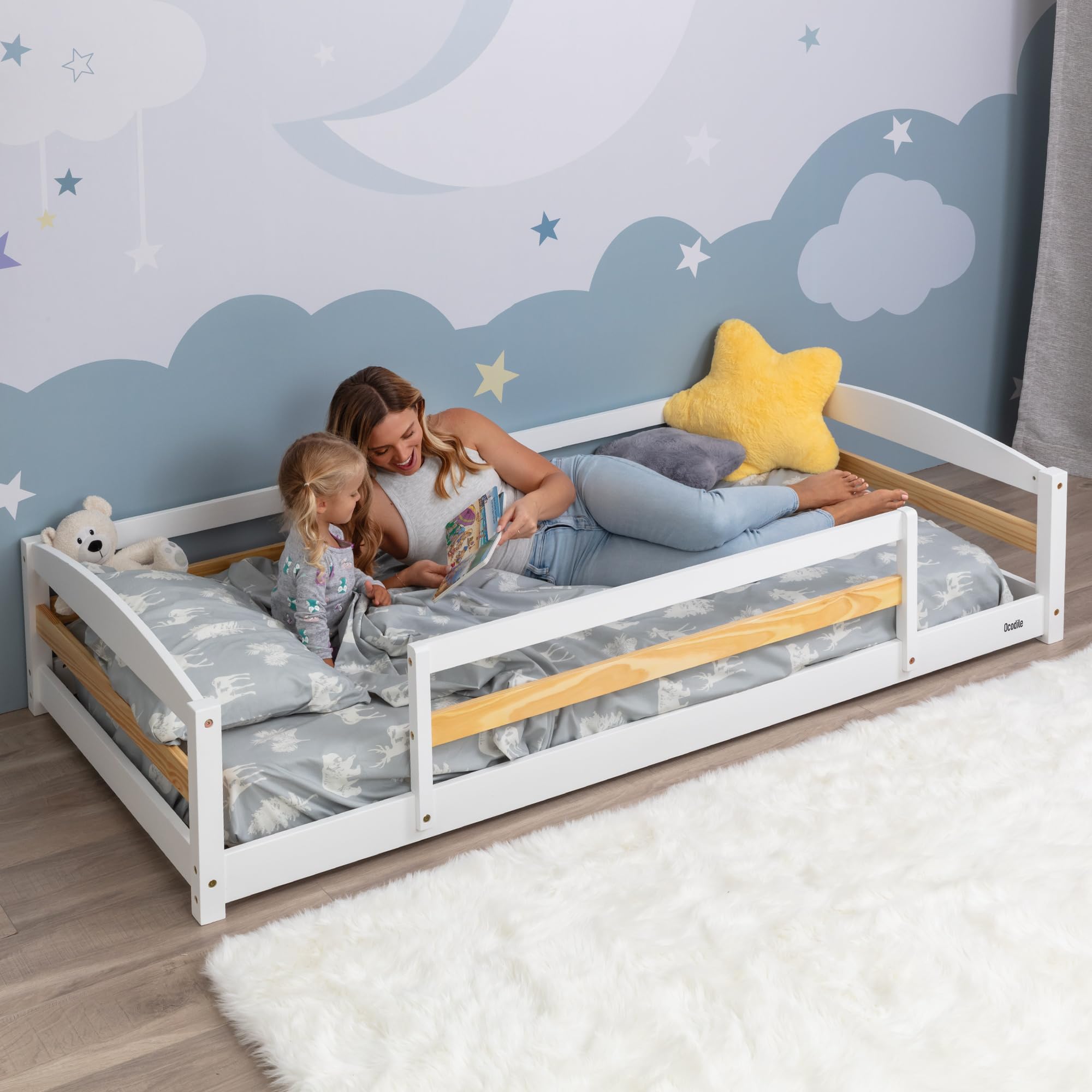 OCODILE Montessori Twin Bed Frame for Kid Bedroom, Wooden Bed Frame Twin Size wi