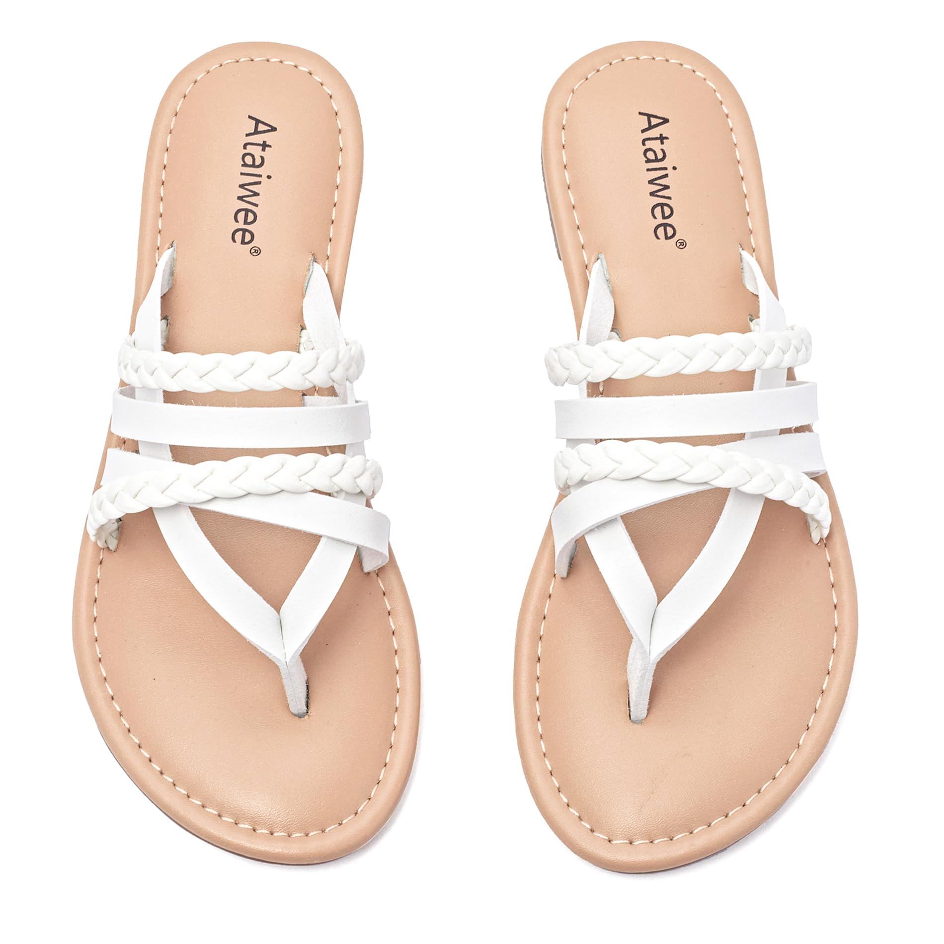 Ataiwee Womens Wide Slide Sandals - Slip On Casual Comfortable Leather Cross Str
