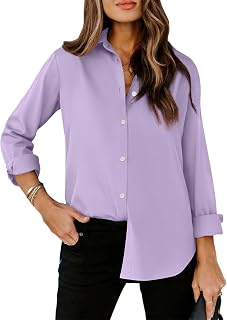 siliteelon Striped Button Down Shirts Women Cotton Long Sleeve Work Blouses