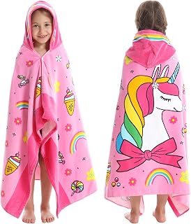 Bavilk Kids Poncho Beach Towels with Hooded for Bath,Pool,Swim Girls Boys | 30 × 50 INCH Large Size,Ultra Absorbent 100% Cotton,Soft Wearable Wrap for Toddler Children,Cute Cartoon Animal Full Vitality