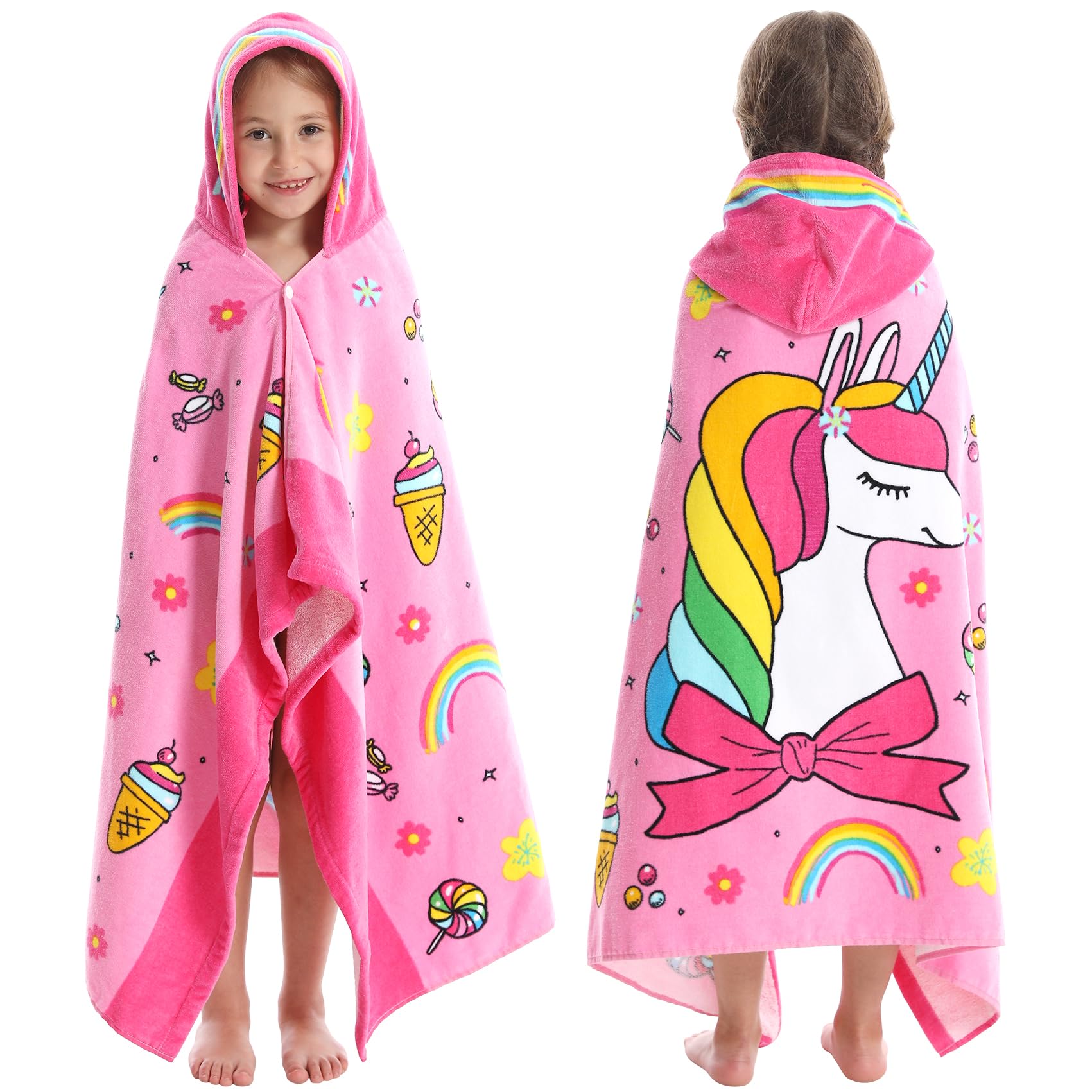 Bavilk Kids Poncho Beach Towels with Hooded for Bath,Pool,Swim Girls Boys | 30 ×