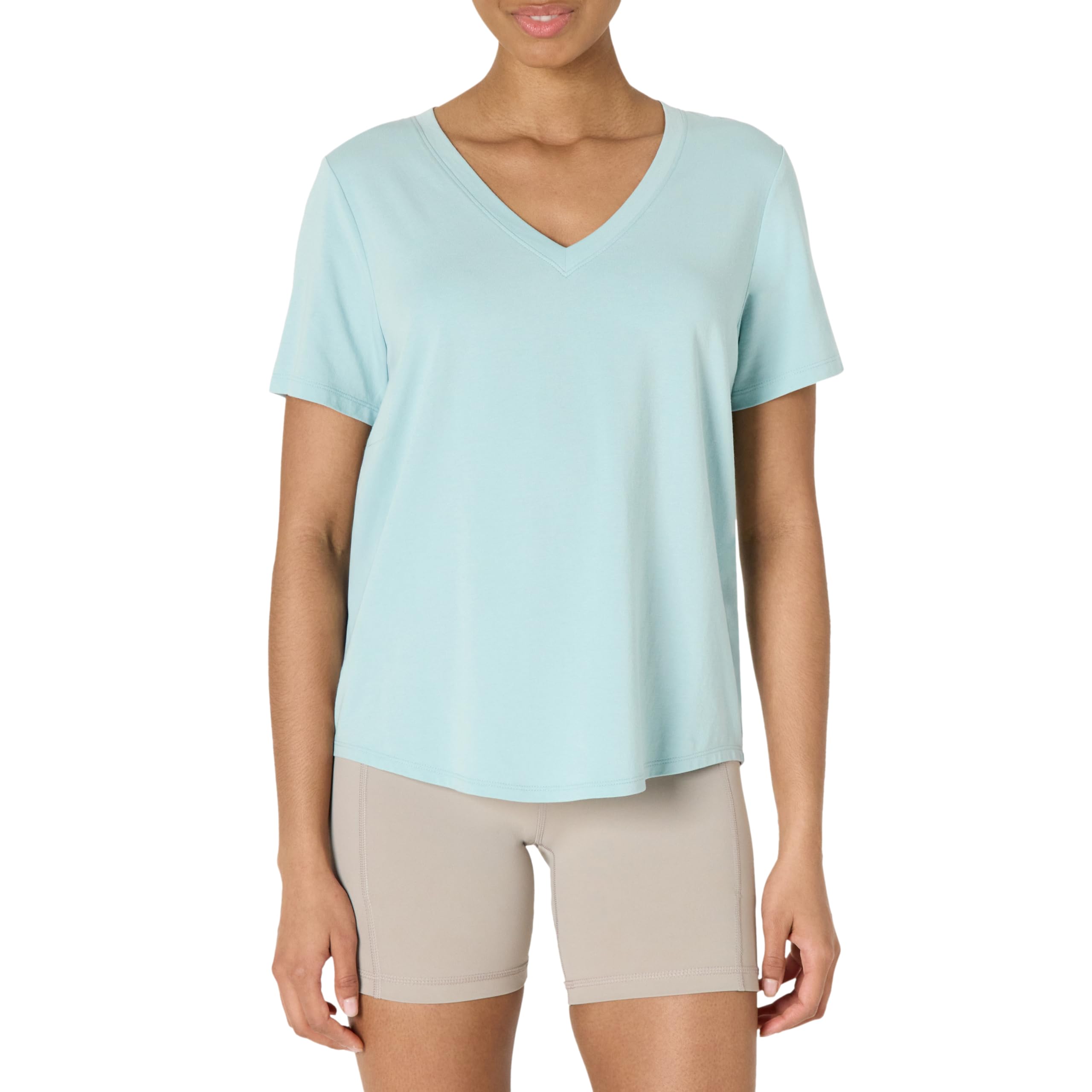 Amazon Essentials Womens Active Soft Cotton Relaxed Fit V-Neck Short Sleeve Ligh