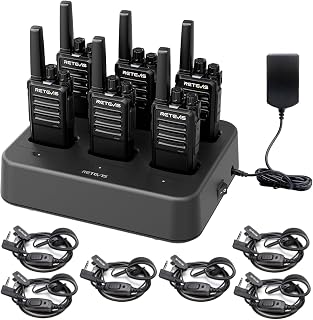 Retevis RT68 2 Way Radio with 6 Way Multi Unit Charger and Earpiece(6 Pack) | for Business and Activity, Rugged, Clear Sound Quality, 1200mAh, Rechargeable, 16CH, FRS, VOX Handsfree