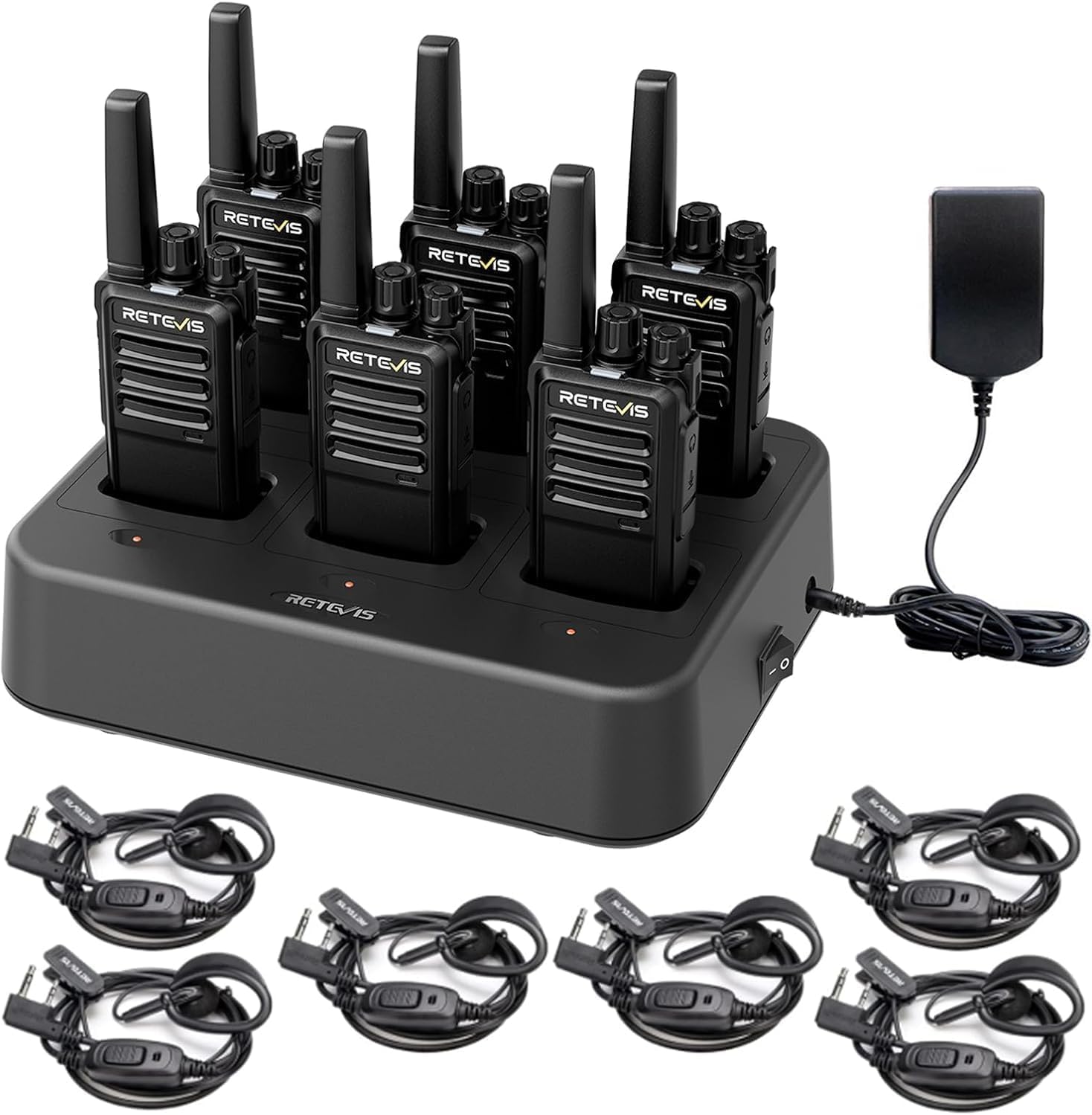 Retevis RT68 2 Way Radio with 6 Way Multi Unit Charger and Earpiece(6 Pack) | fo