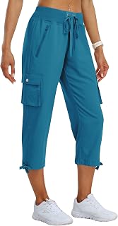 MoFiz Cargo Capri Pants for Women Loose Fit Casual Hiking Pants Lightweight Quick Dry Travel Summer Pants for Women