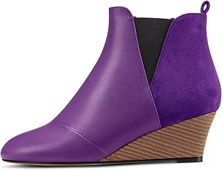 HDEUOLM Women's Half Wedge Esparto Heel Round Toe Ankle Boots Slip-on Wedding Cute 5 CM Heels Shoes