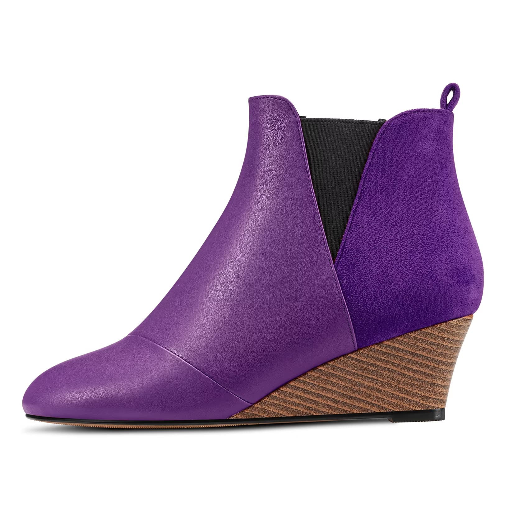 HDEUOLM Women's Half Wedge Esparto Heel Round Toe Ankle Boots Slip-on Wedding Cu