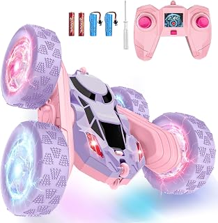 Hamdol Remote Control Car, Double Sided 360°Rotating 4WD RC Cars, with Sparkling LED Wheels, 2.4GHz Electric Race Stunt Toy Car, Rechargeable Toy Cars for Girls Birthday Christmas