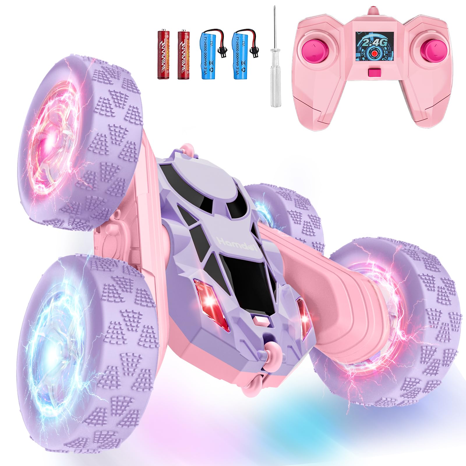 Hamdol Remote Control Car, Double Sided 360°Rotating 4WD RC Cars, with Sparkling