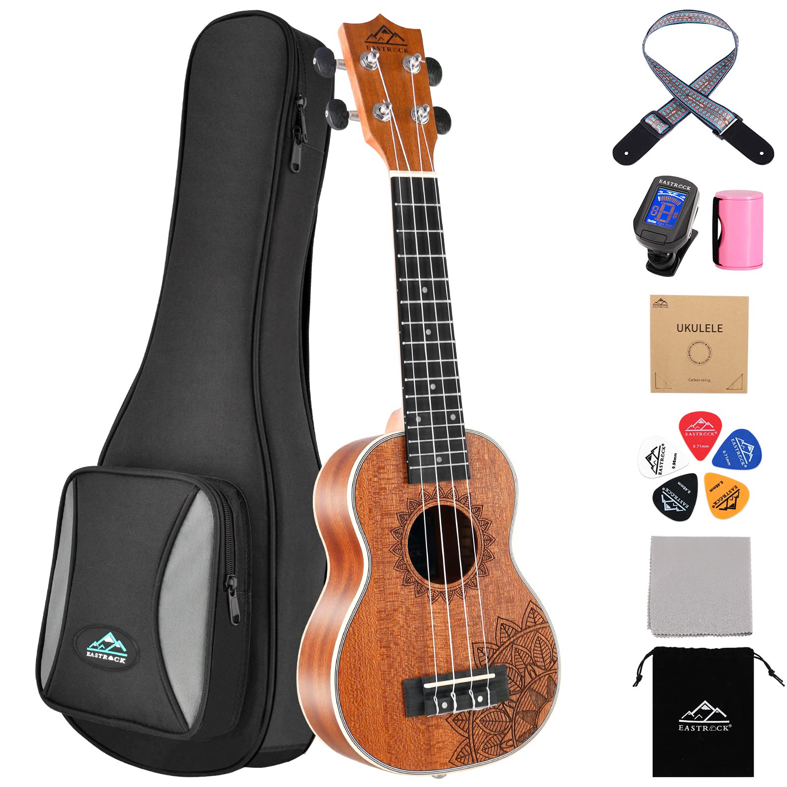 EASTROCK Soprano Ukulele 21 inch Sapele Beginners Kit | Ukulele big package kit,