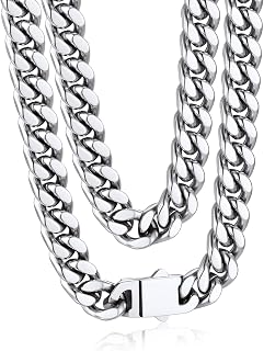 Bandmax Thick Cuban Link Chain Necklace for Men 5/7/9/12mm Wide Hip Hop Chain with Strong Clasp 46cm-76cm Stainless Steel Curb Chains