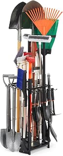 Garden Tool Organizer Holds 50 Long-Handled Tools/Rakes/Brooms/Shovles for Garage Organization and Storage, Shed, Outdoor, Lawn, Heavy-Duty Steel, Black, Easy Assembly (Corner)