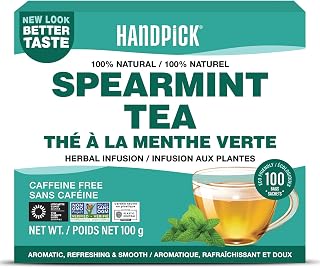 HANDPICK Spearmint Tea (100 Tea Bags) Fresh Natural Mint Leaves, Non GMO | Refreshing Mint Tea Flavor | Caffeine Free | Herbal Tea in Eco-Conscious Teabags | Direct from Source | Enjoy Hot or Iced