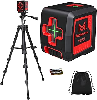 Motovera Self Leveling Laser Level 100ft, Green Cross Line with Tripod, 4 Brightness Modes & Pulse Function, Manual & Self-Leveling Modes, IP54 Waterproof for Picture Hanging, Tile, DIY Construction
