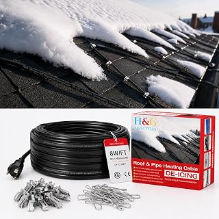 H&G lifestyles 8W/FT Roof Heat Cable for Roof and Gutters 50FT | Self-Regulating Heaters to Prevent Ice Dams,Heavy Duty Heat Tapes for Snow De-Icing, 8Watts per Foot Patented Technology
