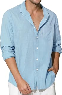 Enlision Men's Linen Shirt Long Sleeve Summer Cotton Shirts Henley Shirt Solid Colour Lightweight Breathable Casual Beach S-4XL