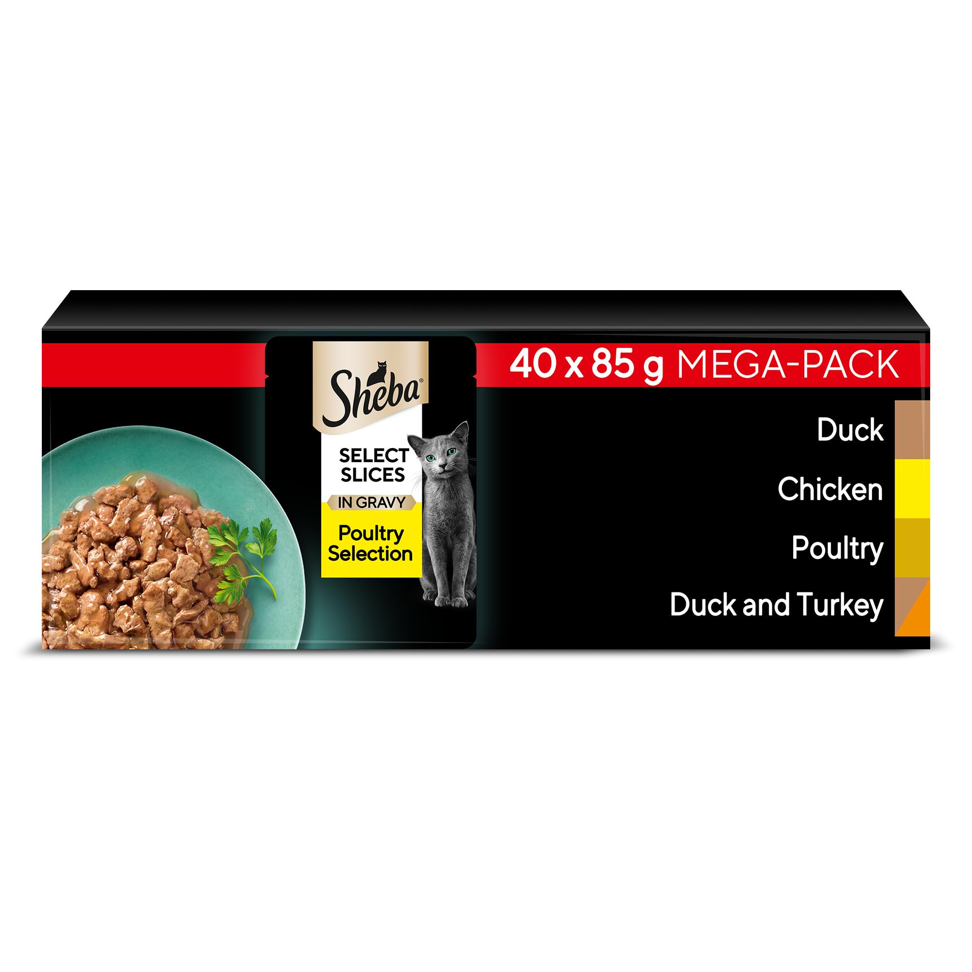 Sheba Select Slices Cat Wet Food - Poultry Selection in Gravy - 40x85g (Pack of 