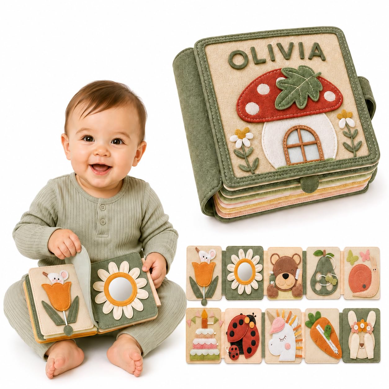 Personalized Busy Book for Toddlers 1-3, Custom Name Felt Quiet Baby Book | Mont